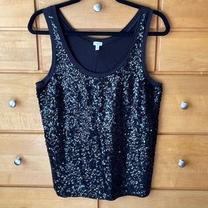 J.Crew tank top, black sequins, medium